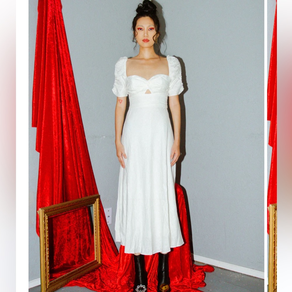KEEPSAKE THE LABEL WISTFUL MIDI DRESS IN CREME - DRY CLEANED